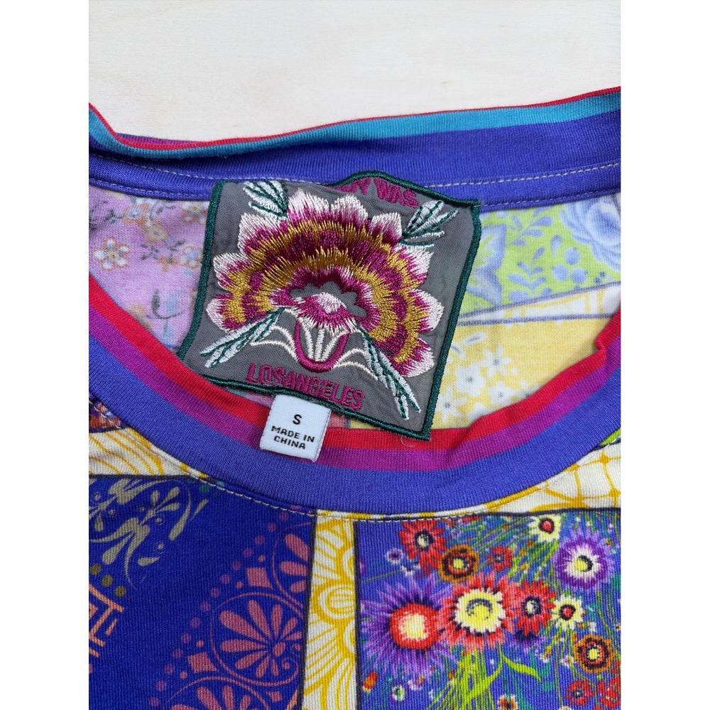 Johnny Was Los Angeles Patchwork Floral Print Rayon Tee Multi Color Small - Picture 3 of 5